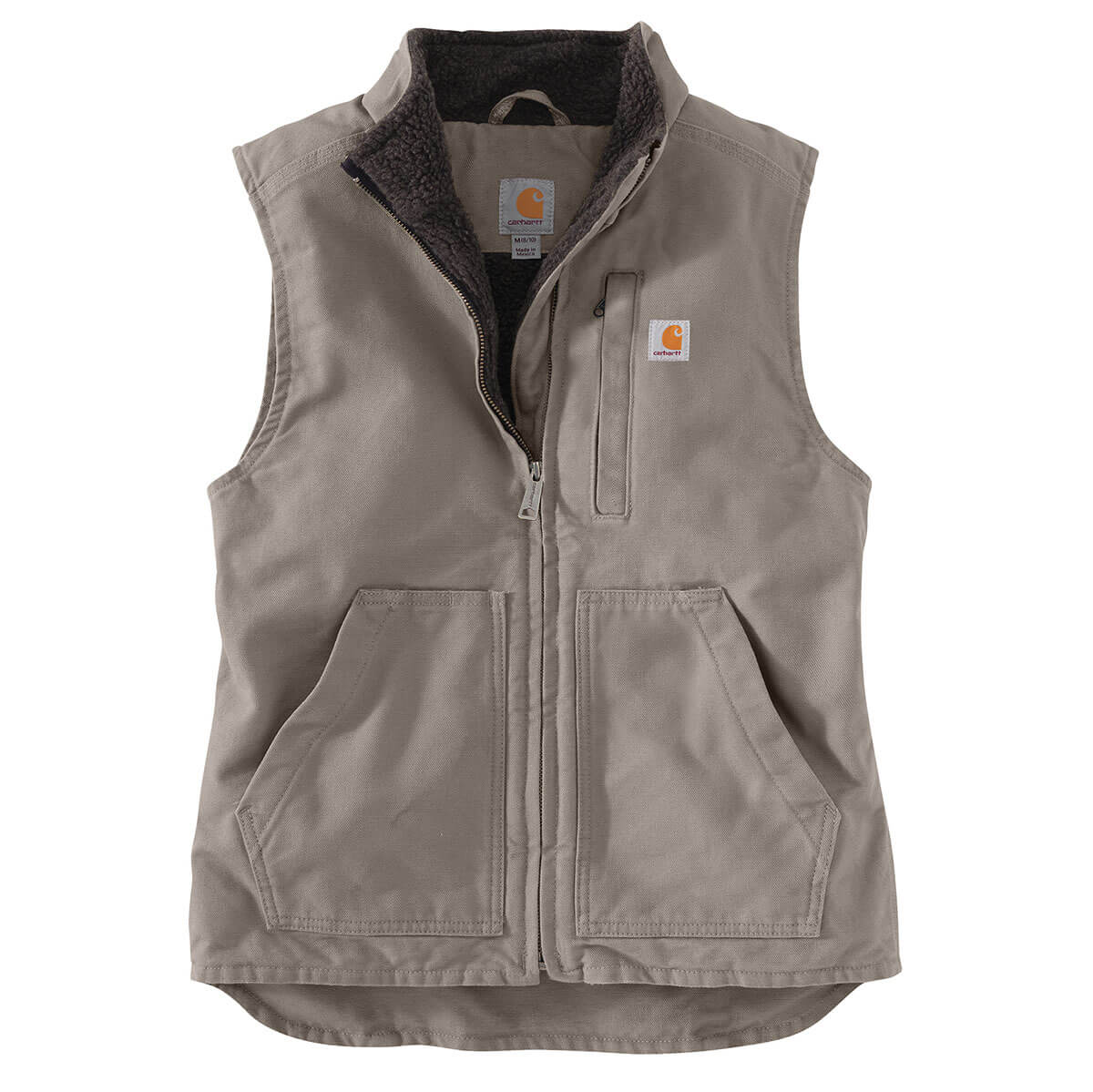 Carhartt Women's Relaxed Fit Washed Duck Sherpa-Lined Mock Neck Vest 032 Taupe