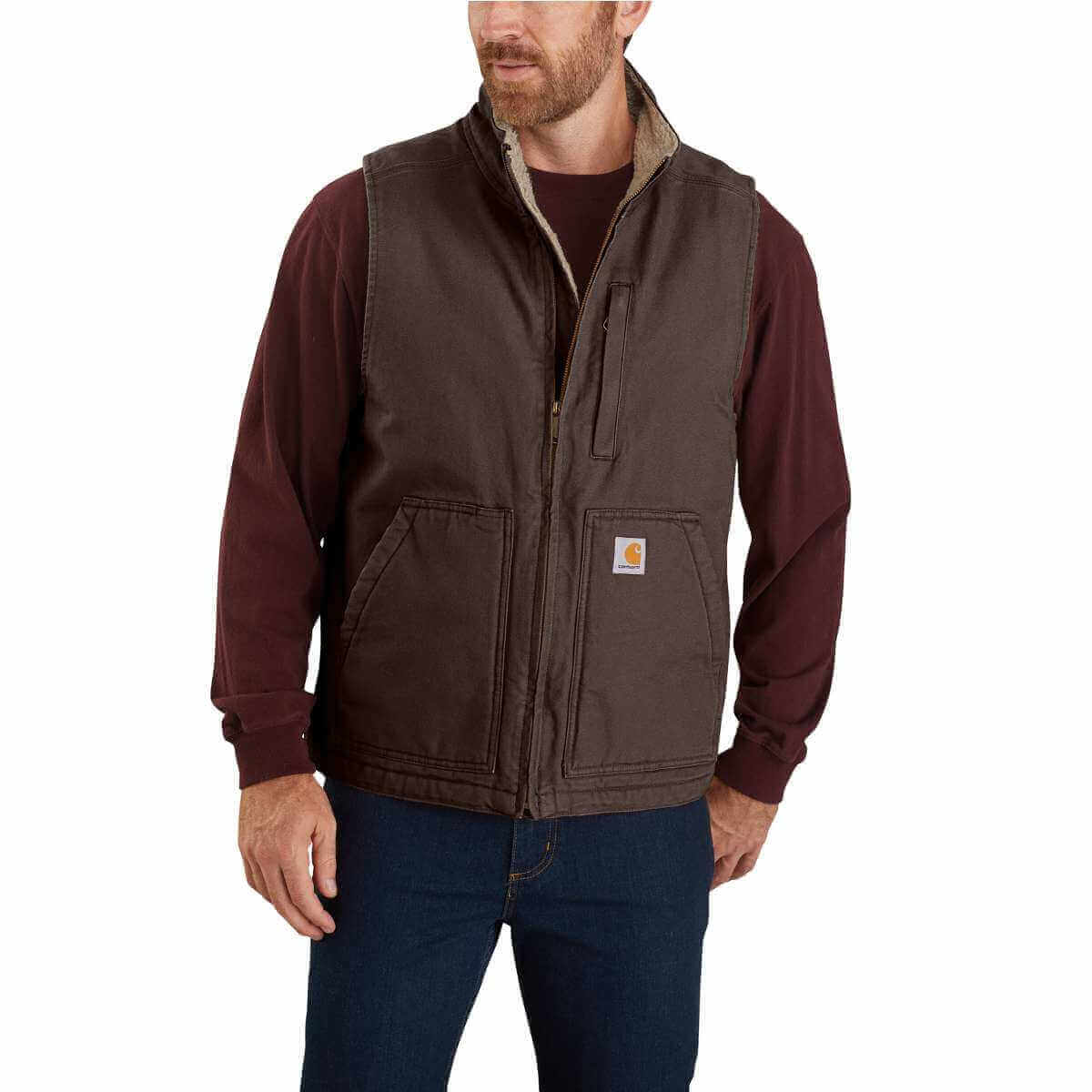 Carhartt Men's Sherpa-Lined Mockneck Vest DKB Dark Brown