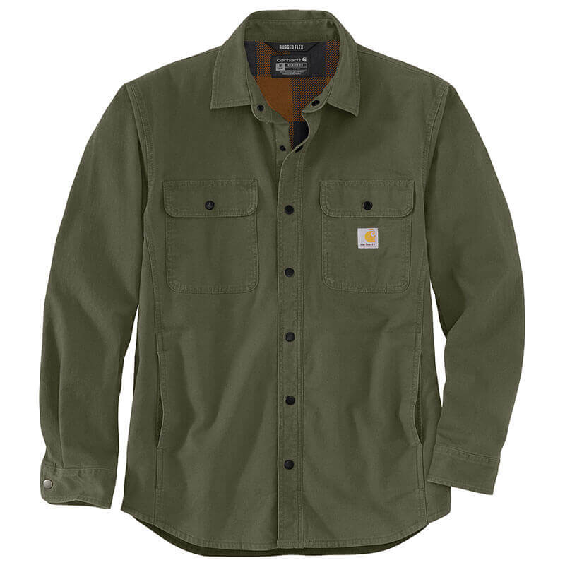 Carhartt Men's Rugged Flex Relaxed Fit Canvas Fleece Lined Shirt Jac G72 Basil