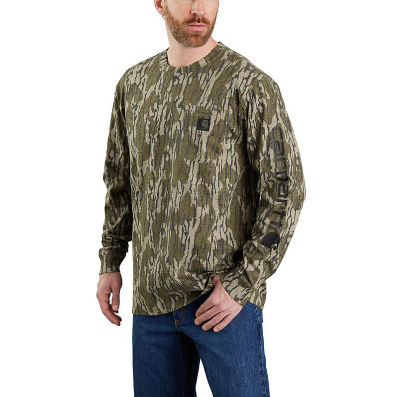 105483 - Carhartt Men's Loose Fit Heavyweight Long Sleeve Pocket Camo Logo Graphic T Shirt