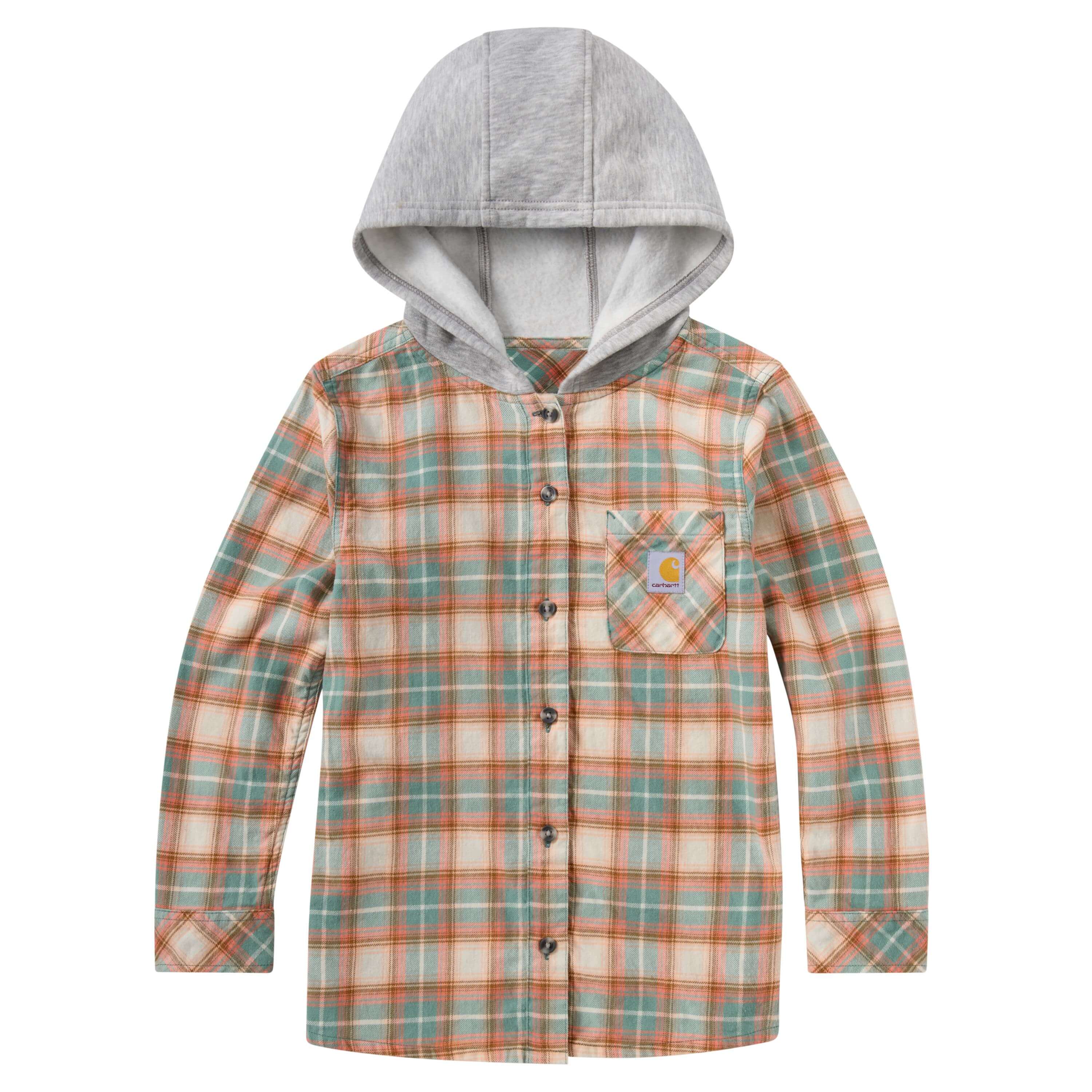 CE9159 - Carhartt Girl's Long-Sleeve Flannel Button-Front Hooded Shirt