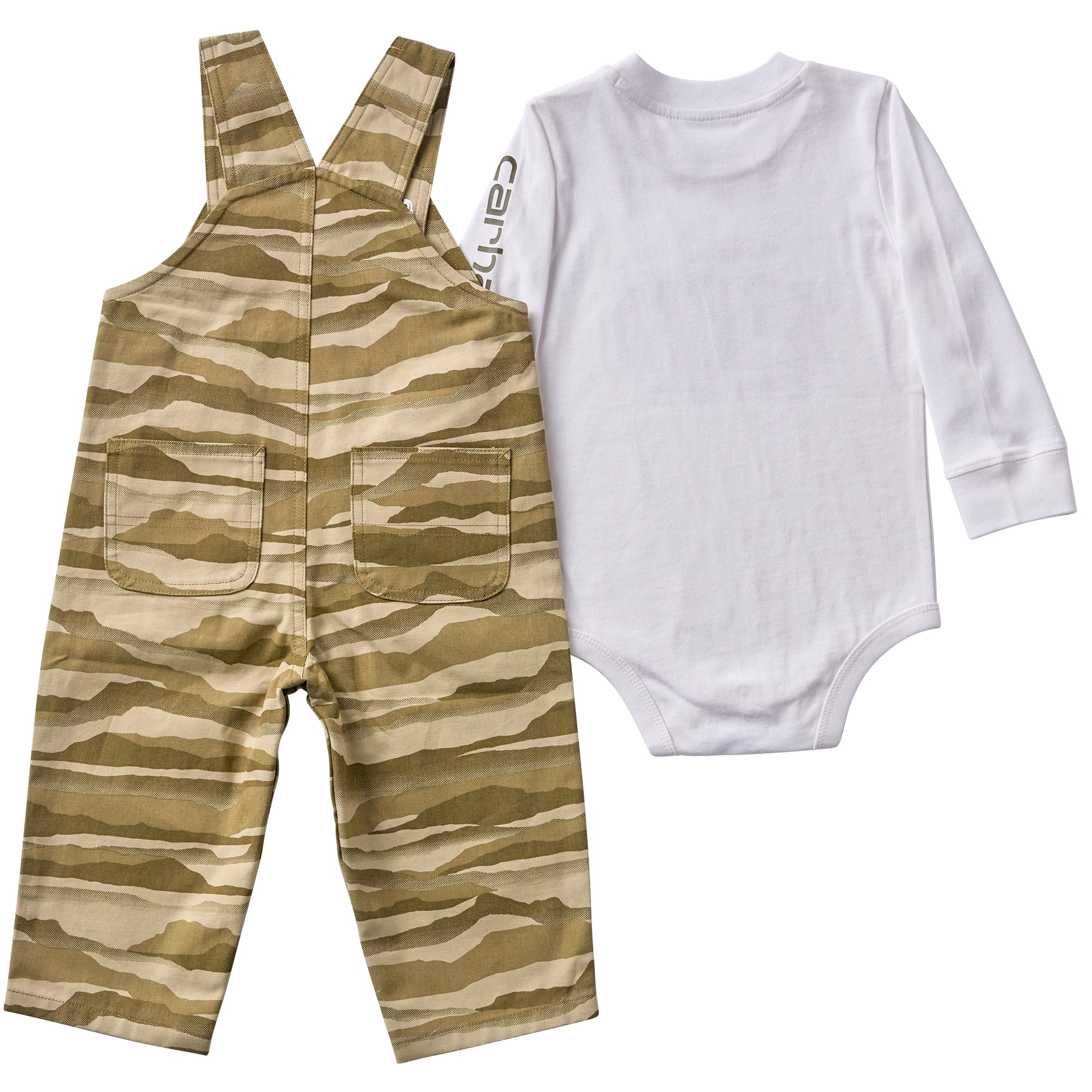 CG8137 - Carhartt Infant Long Sleeve Bodysuit and Printed Canvas Overall Set