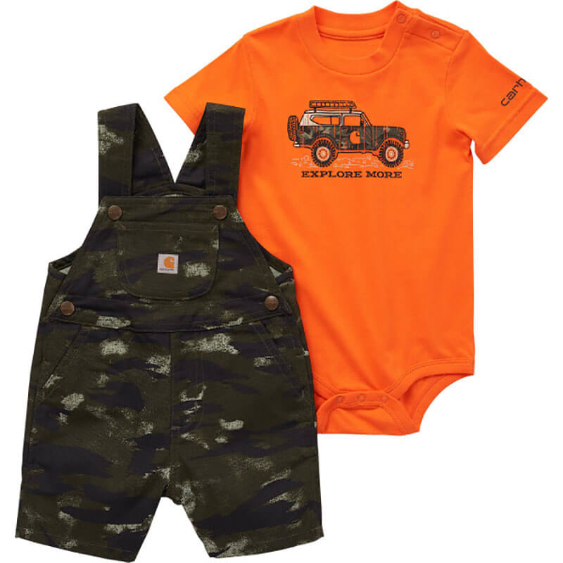 CG8852 - Carhartt Infant Short-Sleeve Bodysuit and Canvas Camo Print Shortall Set