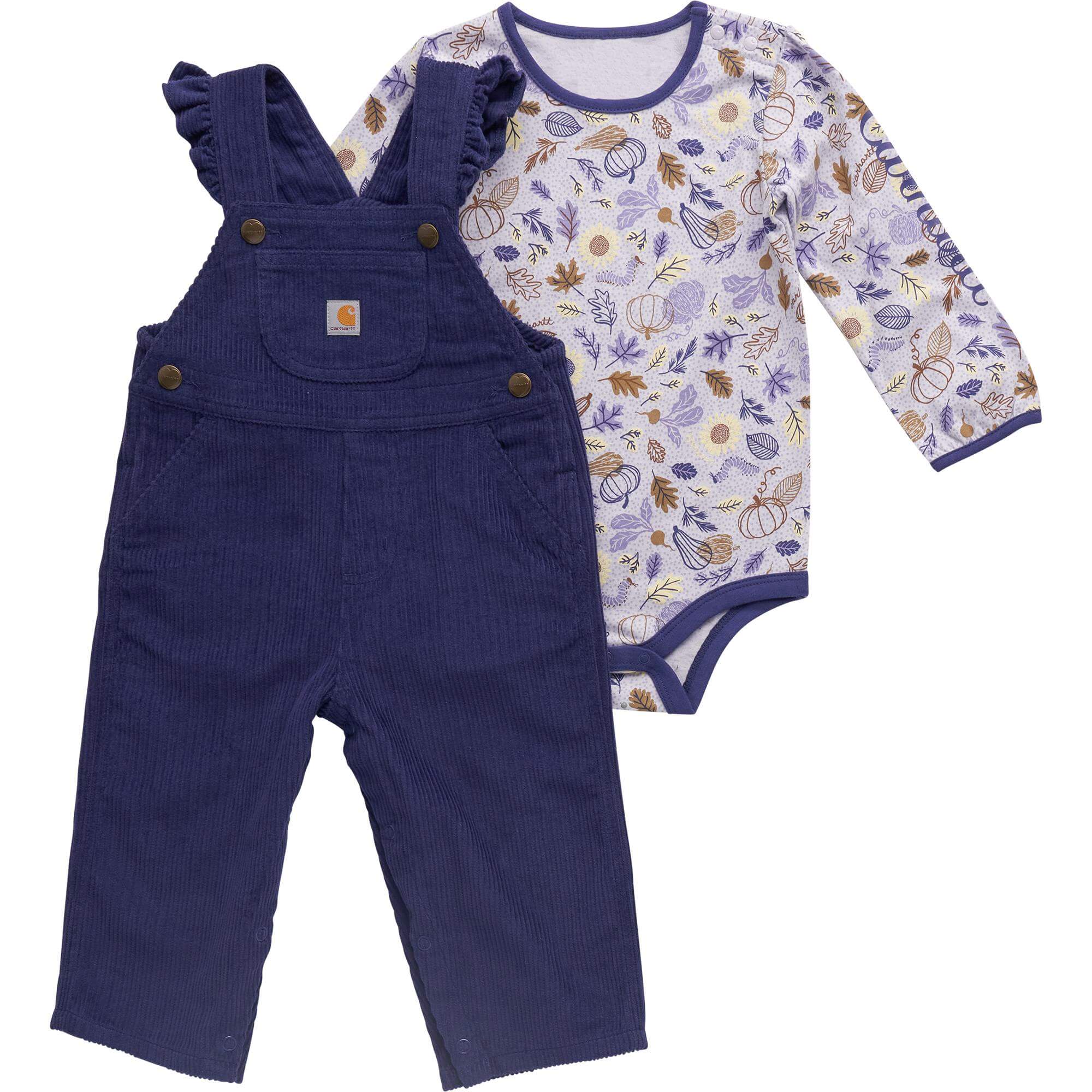 CG9951 - Carhartt Infant Long-Sleeve Bodysuit and Ruffle Trim Corduroy Overall Set