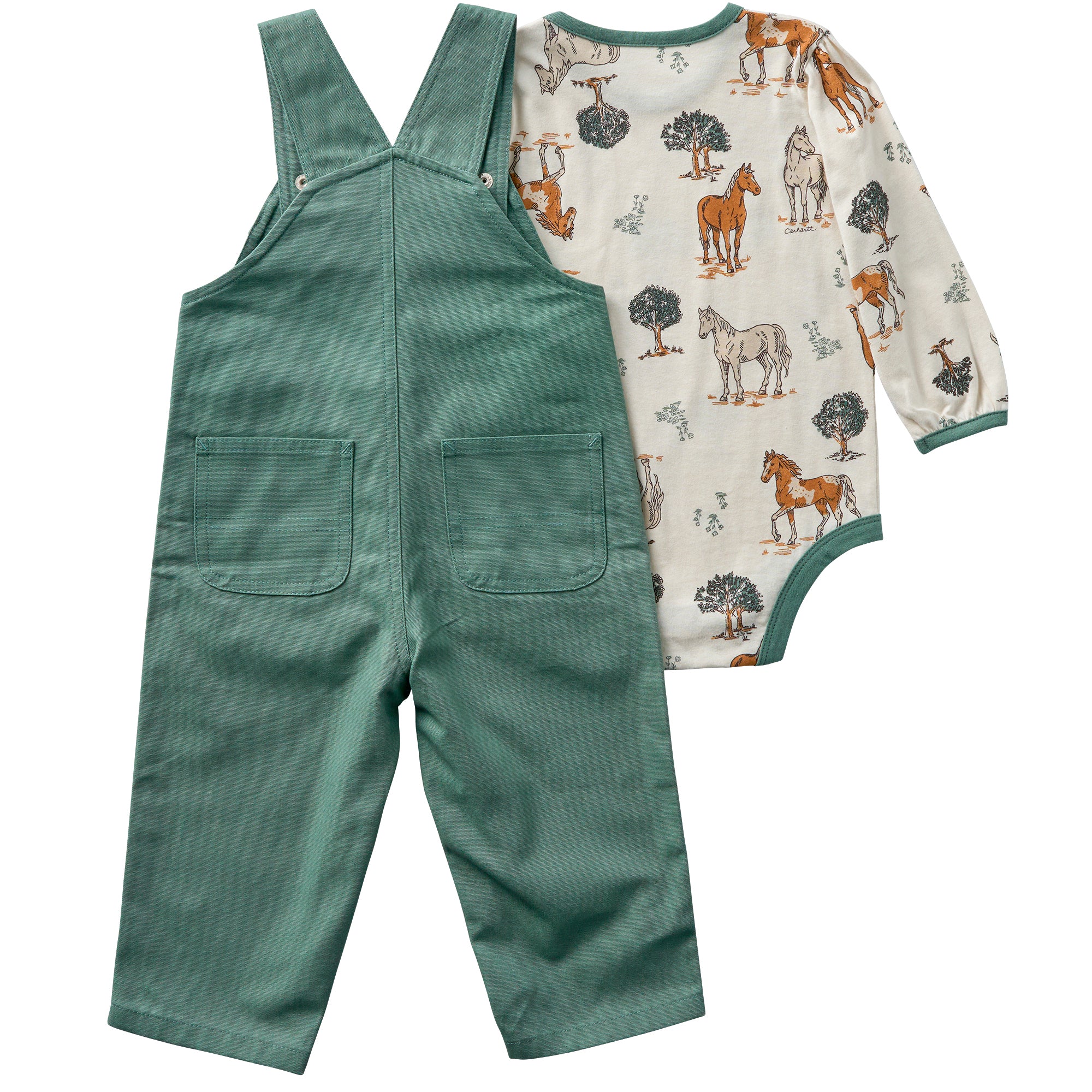 CG9987 - Carhartt Infant Long Sleeve Horse Bodysuit and Canvas Overall 2 PC Set