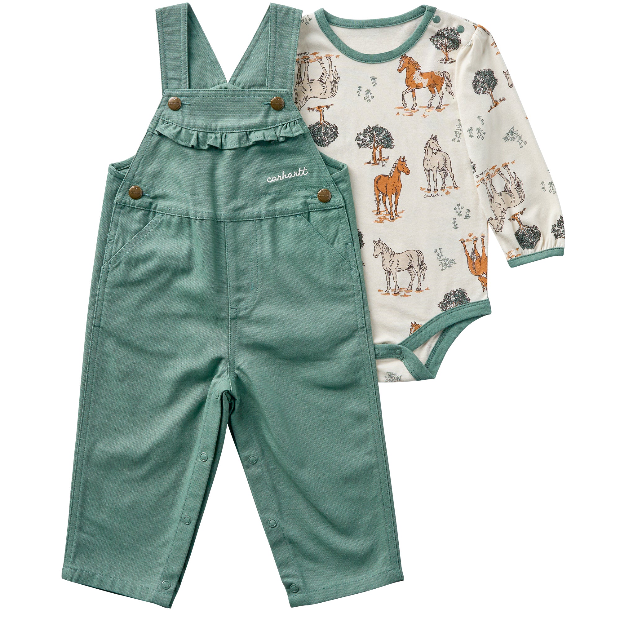 CG9987 - Carhartt Infant Long Sleeve Horse Bodysuit and Canvas Overall 2 PC Set