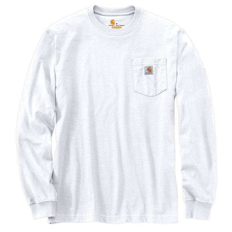 White Long Sleeve Carhartt Shirt K126 Loose Fit Heavyweight Long-Sleeve Pocket T-Shirt
