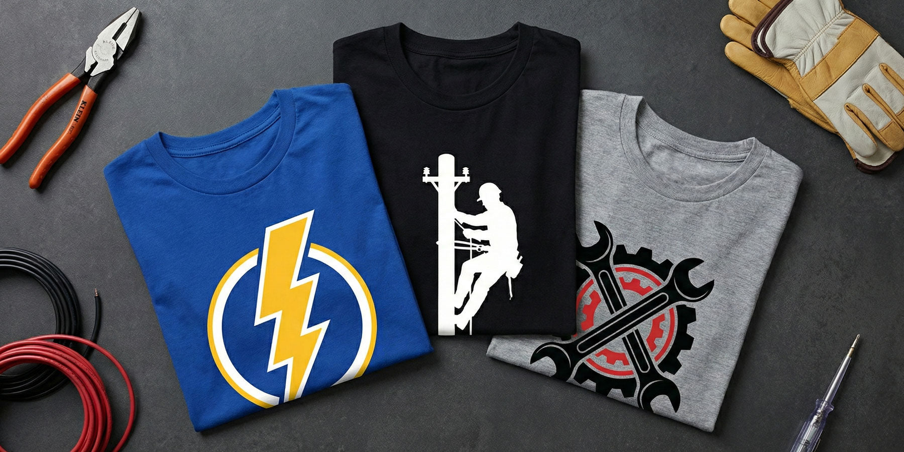 Custom electrician lineman and trades shirts - union and shop logo designs
