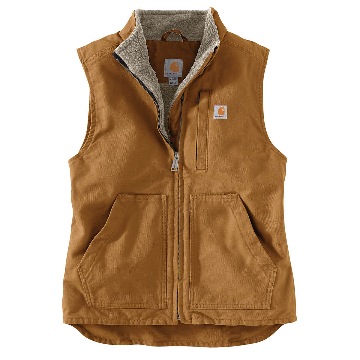 Carhartt Women's Relaxed Fit Washed Duck Sherpa-Lined Mock Neck Vest 211 Carhartt Brown