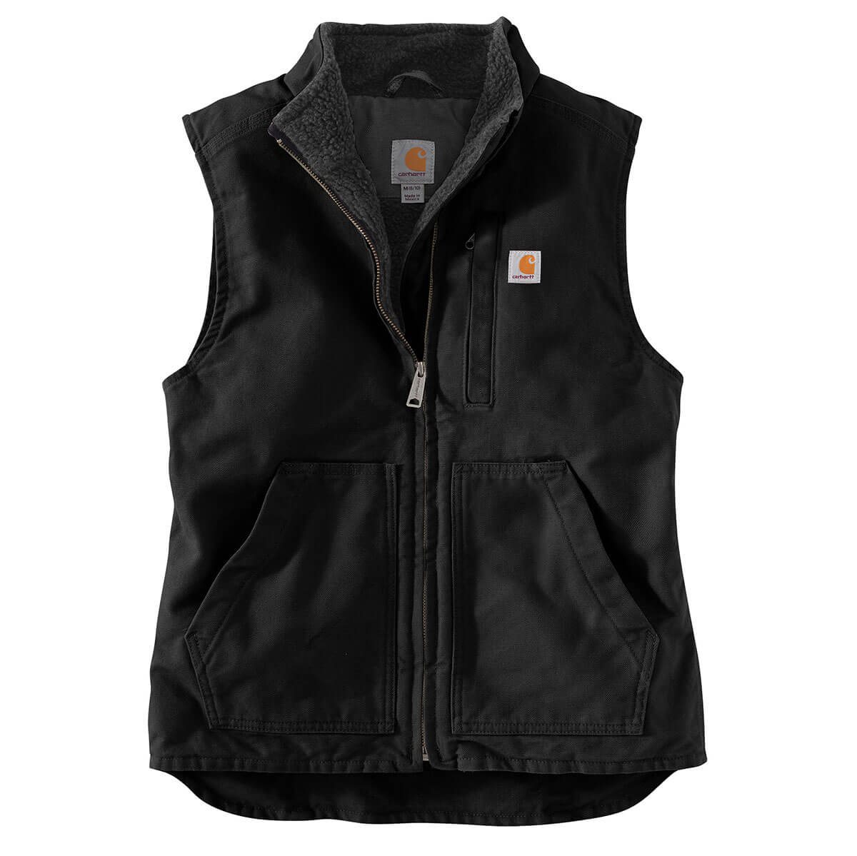 Carhartt Women's Relaxed Fit Washed Duck Sherpa-Lined Mock Neck Vest BLK Black