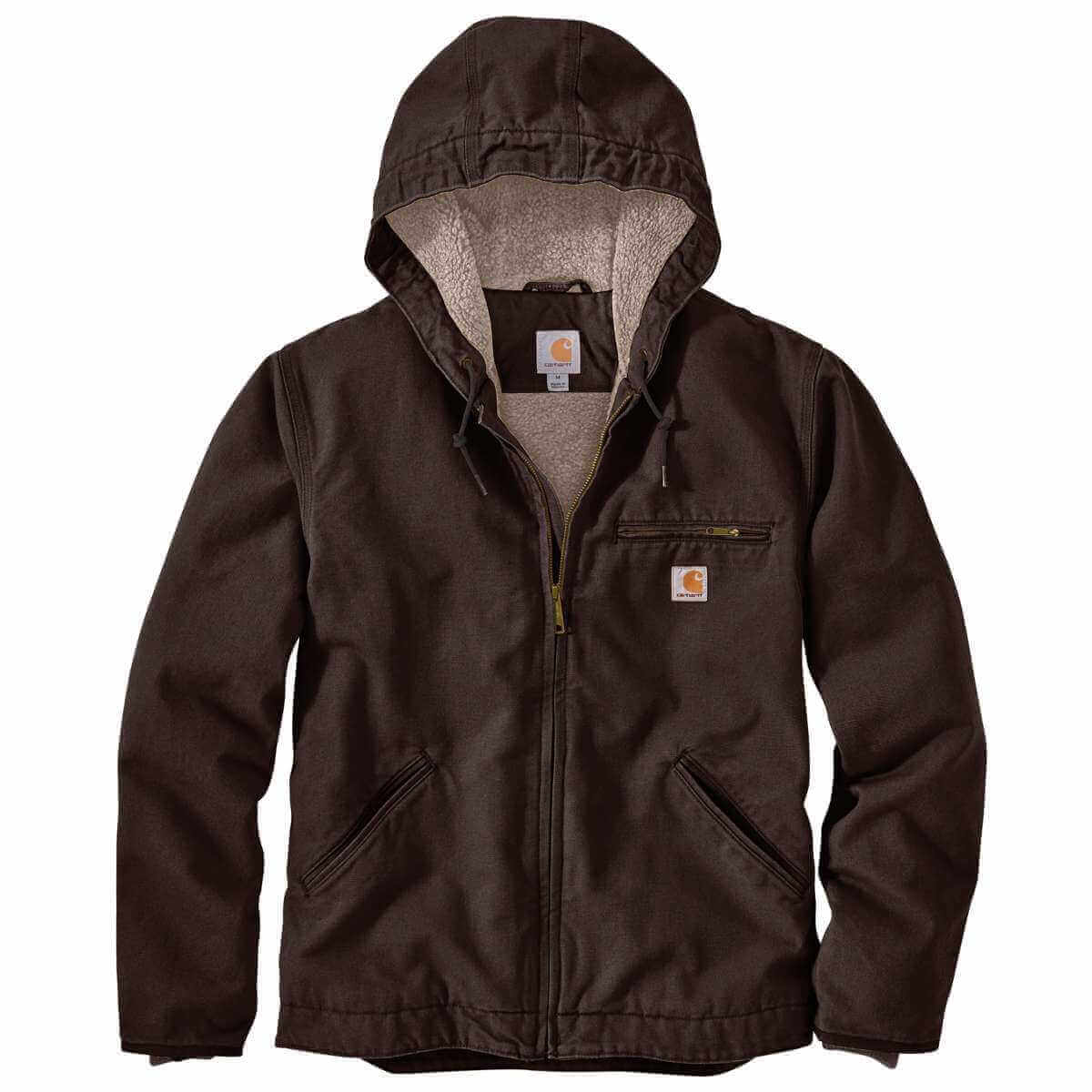 Carhartt Men's Washed Duck Sherpa Lined Jacket DKB Dark Brown
