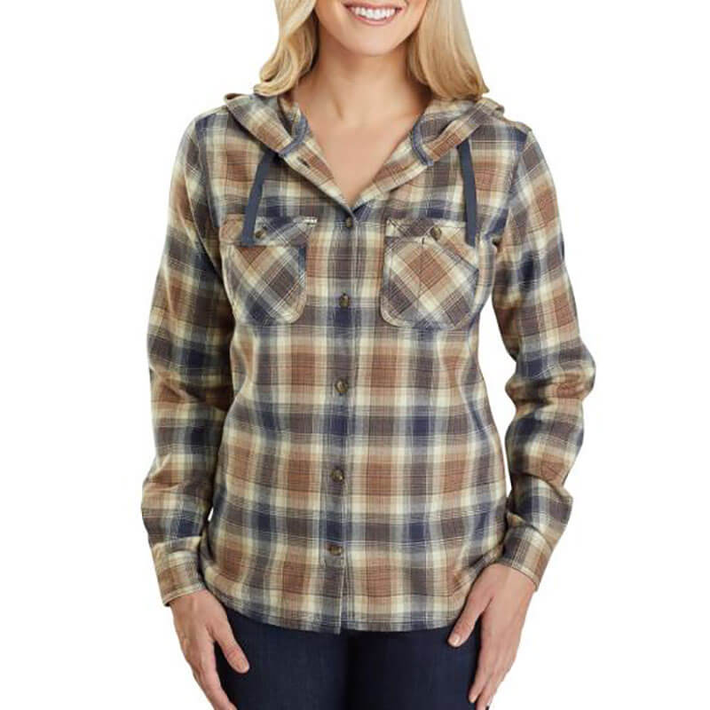104517 -Carhartt Women's Relaxed Fit Flannel Hooded Plaid Shirt