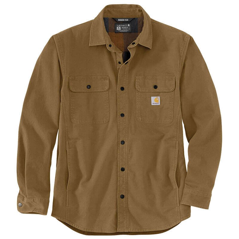 Carhartt Men's Rugged Flex Relaxed Fit Canvas Fleece Lined Shirt Jac B33 Oak Brown