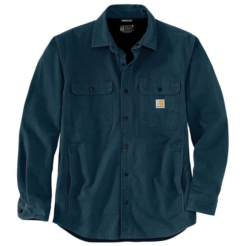 Carhartt Men's Rugged Flex Relaxed Fit Canvas Fleece Lined Shirt Jac H69 Night Blue