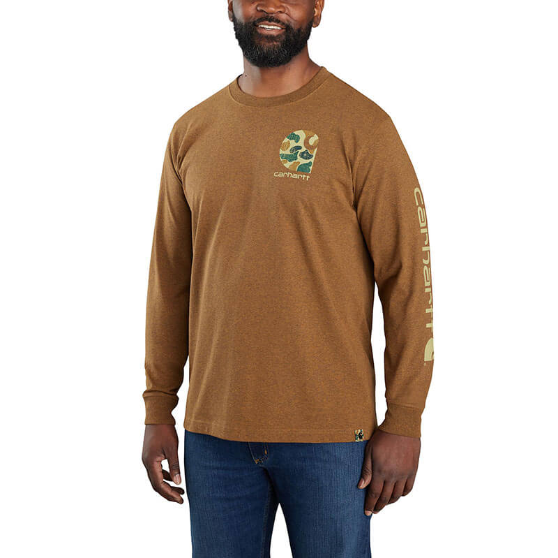 105485 - Carhartt Men's Relaxed Fit Heavyweight Long Sleeve Camo Logo Graphic T shirt