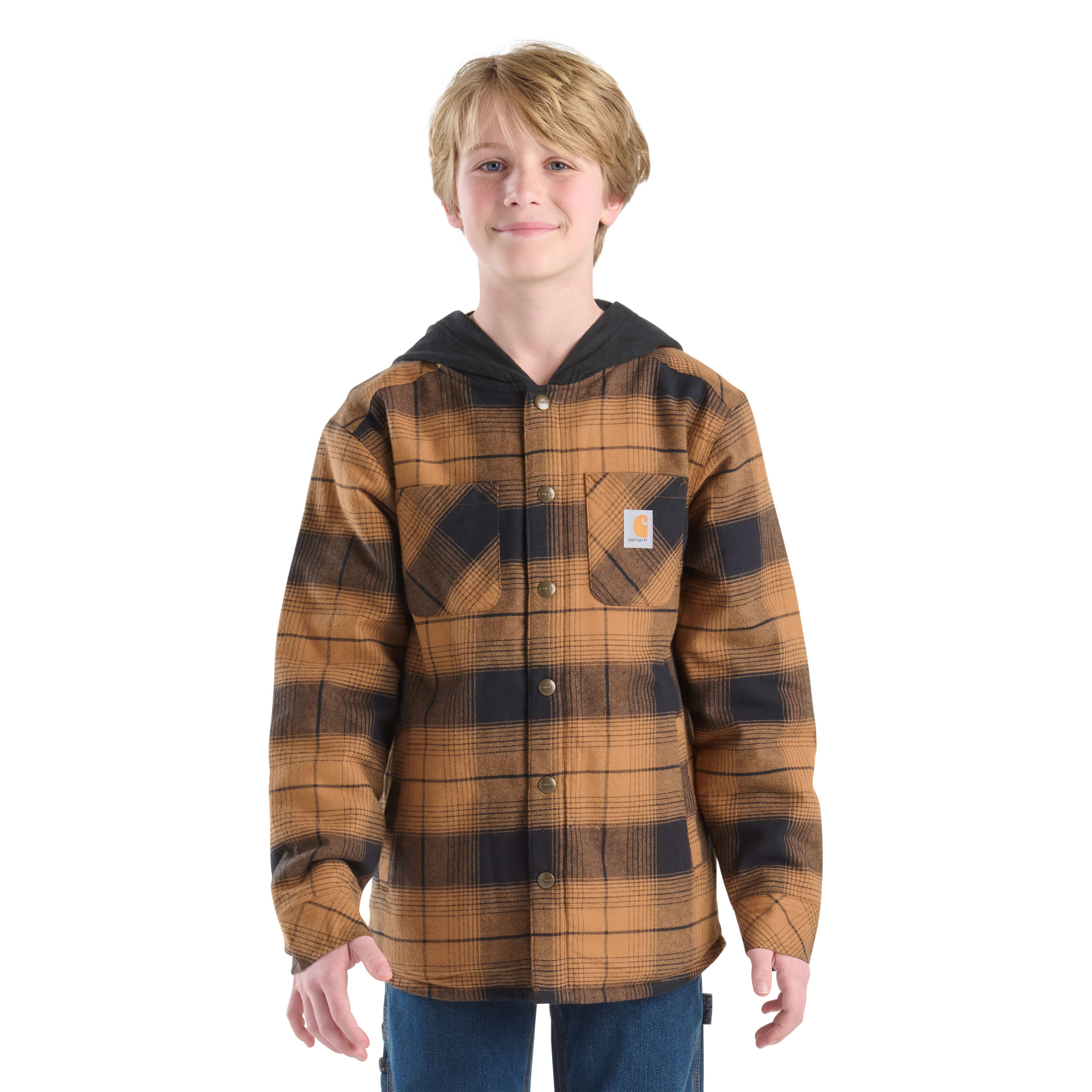 CP8588 - Carhartt Youth Long-Sleeve Flannel Snap-Front Hooded Shirt Jac