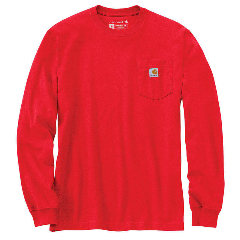 Carhartt Men's Loose Fit Heavyweight Long-Sleeve Pocket T-Shirt R68 Fire Red Heather
