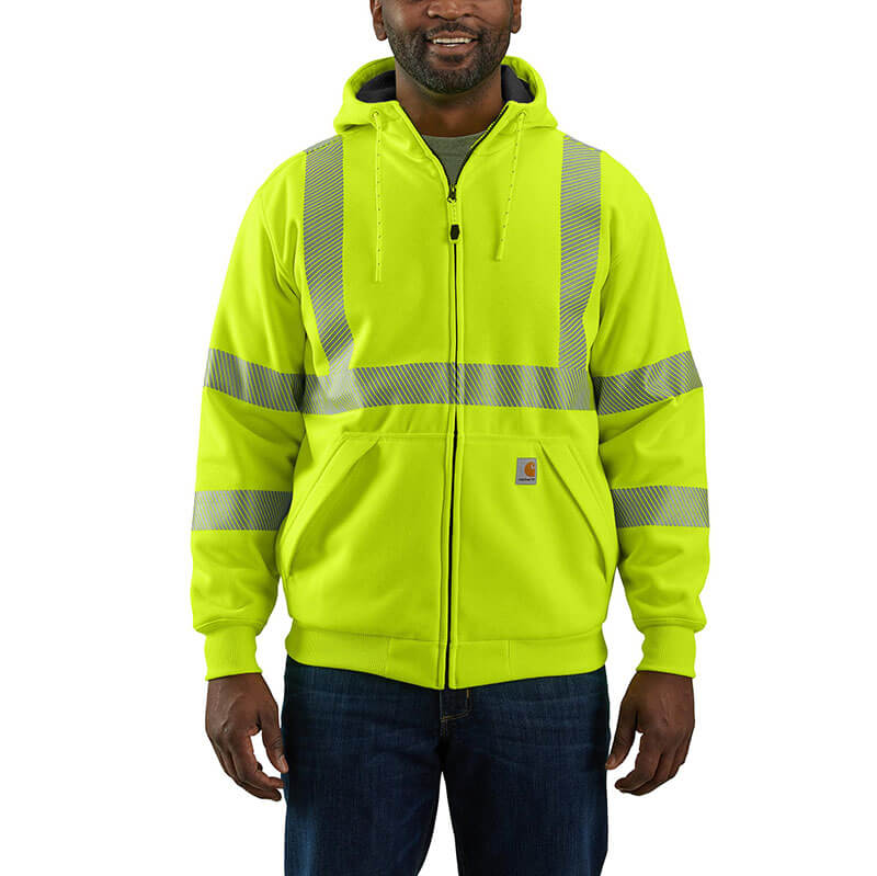 104988 - Carhartt Men's High Visibility Rain Defender Loose Fit Midweight Hooded Class 3 Sweatshirt